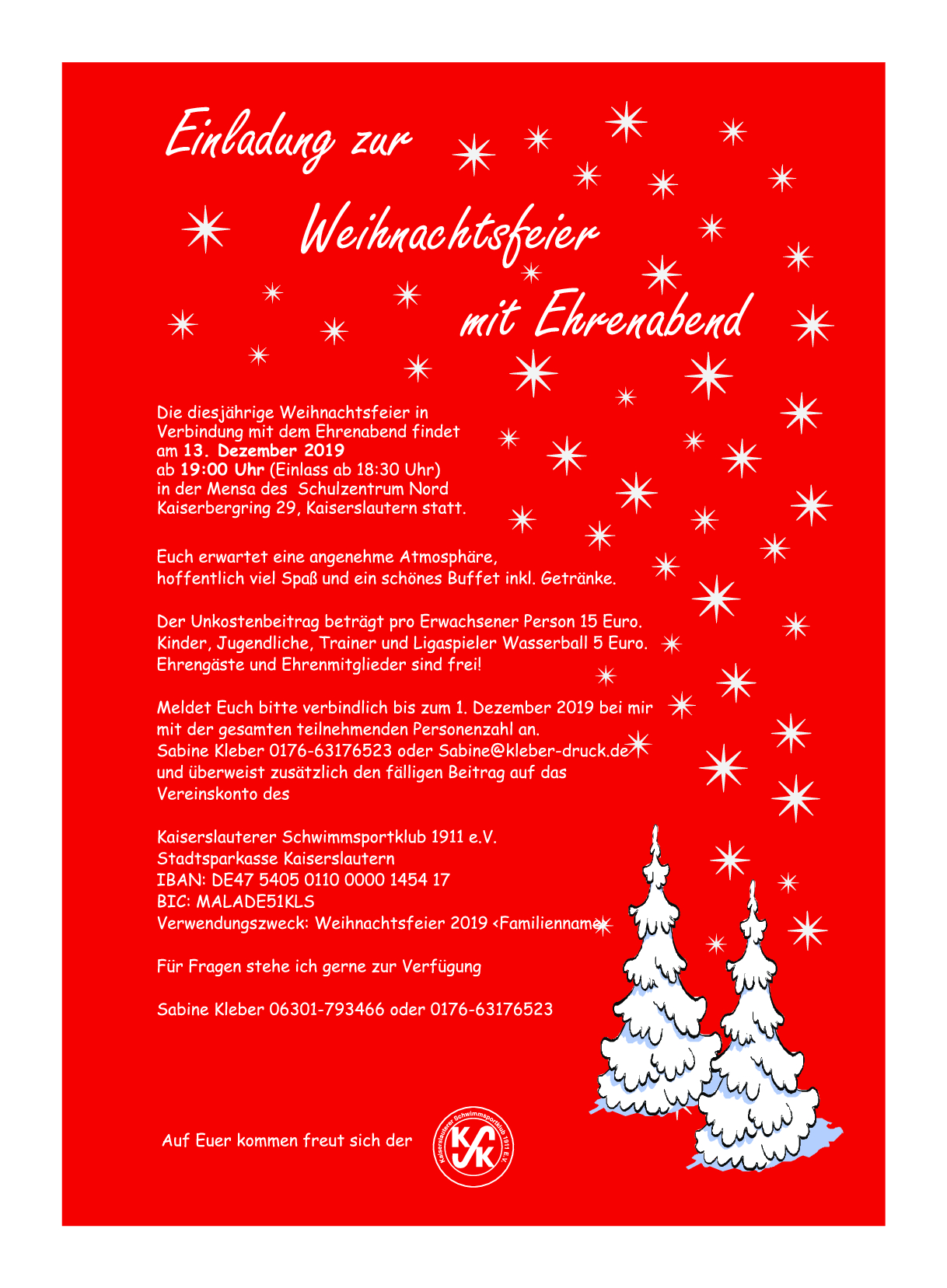 Einladung Weihnachtsfeier Kaiserslauterer Schwimmsportklub 1911 E V